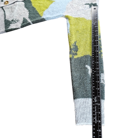 Woven Heart Nature Mountain Scene Soft Wool Blend Knit Cardigan Sweater - Picture 6 of 8